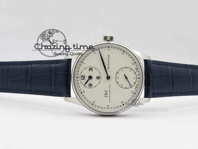 MIROTIME 0113 Portuguese IW5444 SS White Dial Blue Numbers On Blue Leather Strap A Modern 7258